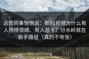 运营同事悄悄说：新91视频为什么有人用得很顺、有人总卡？分水岭就在新手路径（真的不夸张）