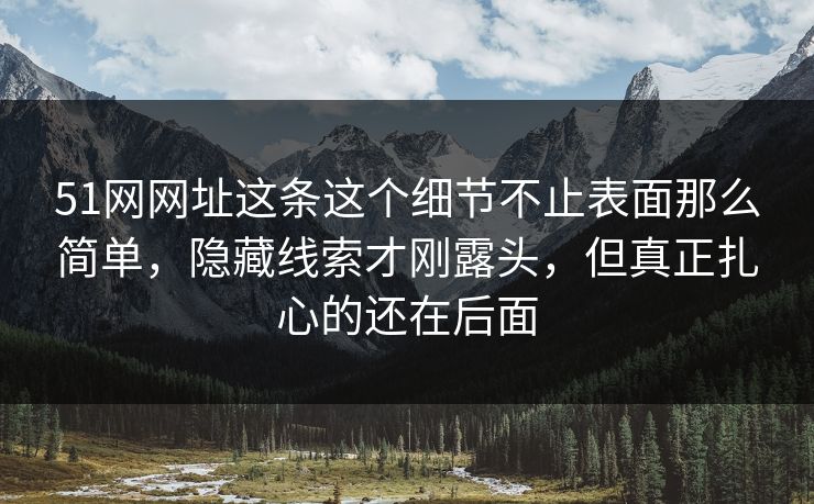 51网网址这条这个细节不止表面那么简单，隐藏线索才刚露头，但真正扎心的还在后面