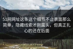 51网网址这条这个细节不止表面那么简单，隐藏线索才刚露头，但真正扎心的还在后面