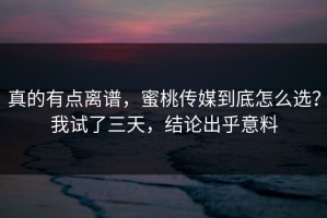 真的有点离谱，蜜桃传媒到底怎么选？我试了三天，结论出乎意料