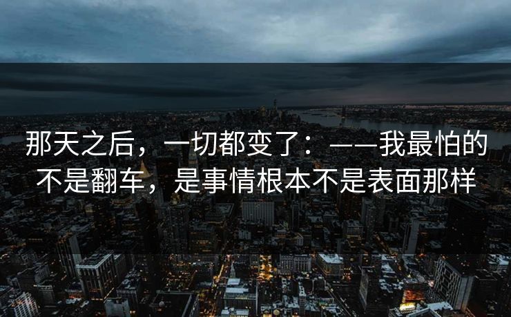 那天之后，一切都变了：——我最怕的不是翻车，是事情根本不是表面那样